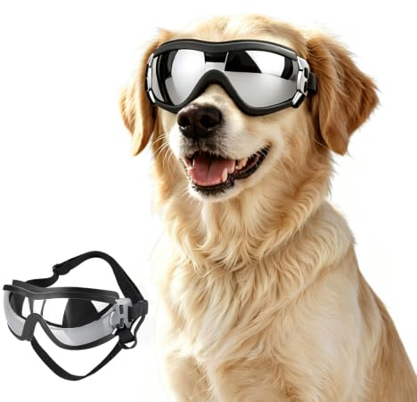 Namsan Hundebrille für Große Hunde Hundeschutzbrille Windschutz/Augenschutz/UV Schutz Hunde Sonnenbrille mit Verstellbare Bandbefestigung
