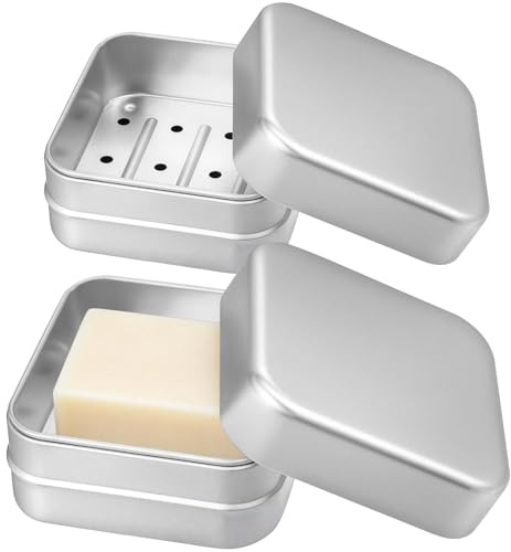 Soodyoow 2 Piezas Jabonera de Aluminio, Caja de Jabón, Jabonera de Viaje con Rejilla de Goteo, Lata de Jabón de Aluminio Cuadrada para Casa o Viaje