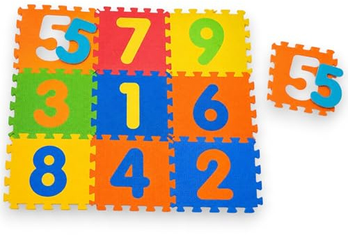 KORAT 9 Pezzi di Tappeto Puzzle Neonati e Bambini 32x32 cm in Gomma EVA Atossica – Tappeto Educativo Componibile Antiscivolo con Numeri e Animali – Morbido, Sicuro e Lavabile (Numeri)