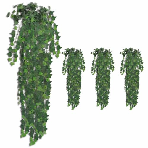 QUAHEAS Edera artificiale, 4 pezzi, 90 cm, verde, con 339 foglie per tralcio, piante in plastica facili da pulire, per soggiorno, balcone, ufficio, giardino, ghirlanda decorativa realistica, da