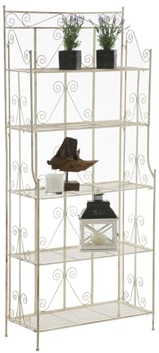 CLP Standregal Ciara I Metallregal für Pflanzen im Landhausstil I Regal für Balkon, Terrasse, Veranda und Garten I 5 klappbare Böden, Farbe:antik-Creme