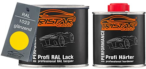 TRISTARcolor RAL 1023 Verkehrsgelb glänzend Lack Dose + Härter 0,75 L | 2K-Set aus Lack + Härter, schnelltrocknend