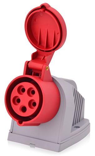 Intratec prise murale CEE 16A 400V 5 pôles IP44 saillie, boîtier de dérivation rouge/gris en polyamide