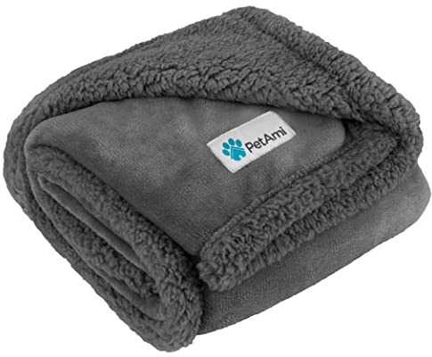 PetAmi Dog Blanket for Medium Large Dogs, Pet Bed Blanket Cat Puppy Kitten, Fleece Furniture Couch Cover Protector Sofa Car, Soft Sherpa Dog Throw Plush Reversible Washable, 40x60 Solid Dark Gray