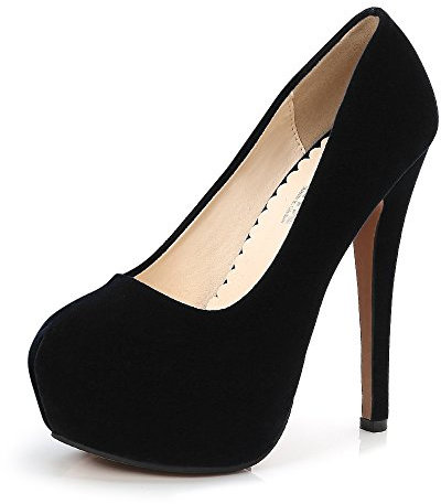 OCHENTA Women's Round Toe Stiletto High Heel Platform Slip On Pumps Black Asian Size 45 - UK B(M) 10