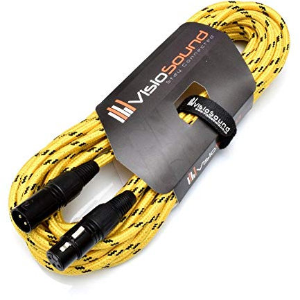 VisioSound Premium Tweed Male to Female XLR Mic Lead/Braided Balanced Microphone Cable (Yellow/Black, 10m)