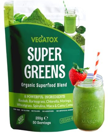 Organic Super Greens Powder 50 Servings | Boost Energy, Digestion & Immunity | Green Powder Superfood | Vegan, 100% Natural & Alkaline | No Gluten, No Artificial Ingredients