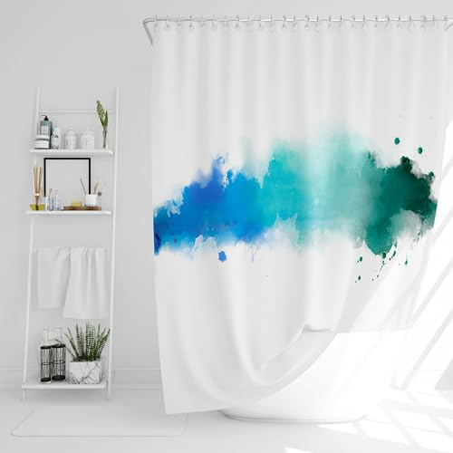 Drophop Duschvorhang Textil 180x200 cm blau türkis grün Petrol Farbverlauf 100% Polyester, gewichteter Saum, Blickdicht, Wasserdicht, Waschbar, antischimmel Beschichtung, inkl. 12 Edelstahl Ringen