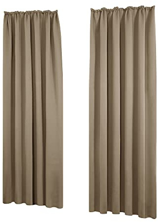 Deconovo Verdunkelungsgardinen Vorhang mit Kräuselband Schienensystem Taupe | 2er Set, H 290 x B 140 cm, Thermogardine Wärmeisolierend, für Wohnzimmer, Sichtschutz, Lärmschutz, Wärmehaltung, Wohnzimmer