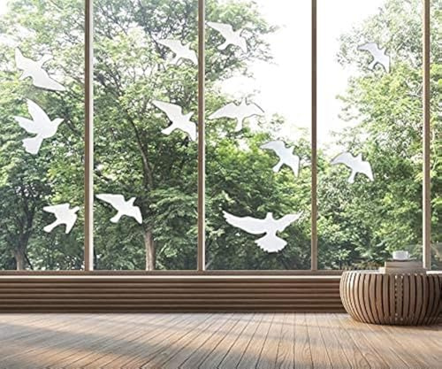 Anti Collision Window Bird Stickers Cling Save Birds and Glass Door Protection (12 Pcs, Transparent)