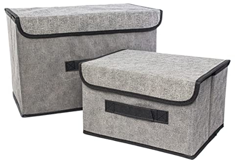 Clay Roberts Storage Baskets with Lids, Pack of 2 Storage Chests, Grey, Fabric Boxes Set for Organiser Units, Homes and Offices, Baskets, Boxes, Box, Unit Cubes