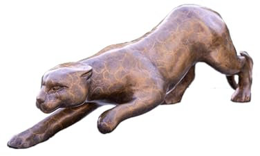 IDYL Bronze-Skulptur Kleiner Jaguar Wildkatze| 14 x 11 x 45 cm | Tierfigur Katze aus Bronze handgefertigt | Gartenskulptur oder Wohnraum-Dekoration | Hochwertiges Kunsthandwerk | Wetterfest