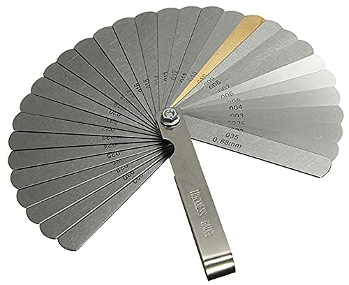 Spessimetro,32 Lame Spessimetro in Acciaio Strumento per Misurazione Distanza tra Le Candele Distanza Metrica e Imperiale con Doppia Marcatura