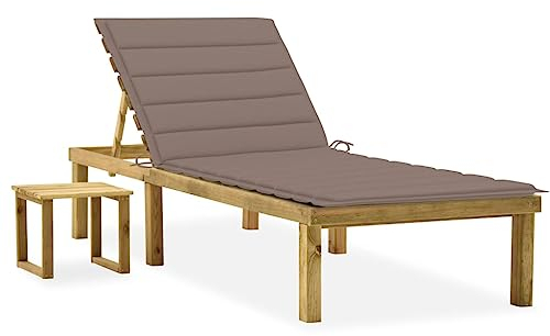 vidaXL Kiefernholz Imprägniert Garten Sonnenliege mit Tisch Auflage Gartenliege Relaxliege Strandliege Holzliege Freizeitliege Liege Saunaliege Gartenmöbel