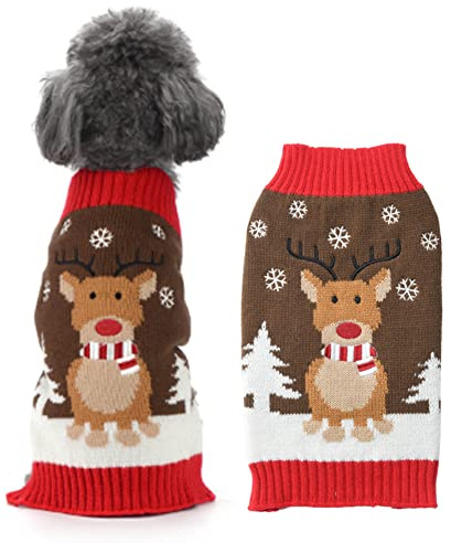 ABRRLO Weihnachten Hund Pullover Dog Sweater Hundepullover Haustier Hundepulli Warm Welpe Kleine Mittel Hunde (XS, Hirsch)