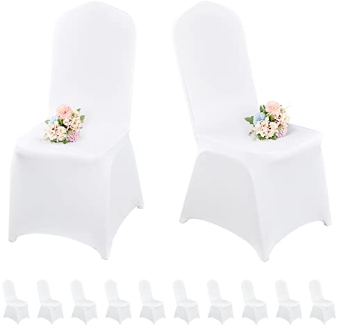 Pesonlook 10 Stück weiße Stuhlhussen für Esszimmerstühle, Spandex-Stuhlhussen für Wohnzimmer, universeller Esszimmerstuhl-Schonbezug für Hochzeit, Bankett und Party