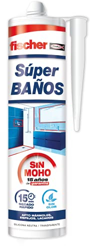 fischer - Silicona Transparente Superbaños 280ml | Sellador Flexible Antimoho para Juntas en Baños y Cocinas | Alta Resistencia a Humedad y Temperaturas | Sin Olor | Uso Interior