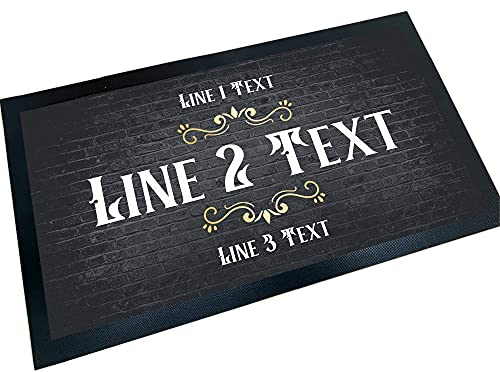 ShopQuality4U Personalised Bar Runner Gripped Rubber Backing 44 x 25cm (17.3 x 9.8) Bar Mat Black Bricks Design Add Own Text