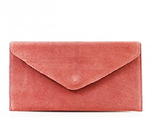00 Women's Real Leather Envelope Clutch Evening Bag Ladies Suede Shoulder Handbag Metal Zip Closure Bag Ladies Party Handbag Women Hangout Shoulder Bag (Pink)
