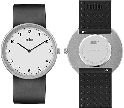 Braun 2-Hand Analogue Quartz Watch, White Dial and Grey Silicone Rubber Strap with Additional Black Silicone Rubber Strap, Quick-Release Spring Bars, 38mm, Model BN0281GYBKG.