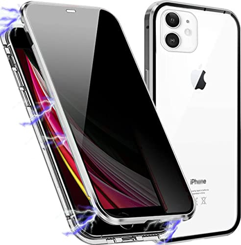 MIMGOAL Hülle für iPhone 11 Anti Spy Magnetisch Silber | Sichtschutz Bis 35 Grad, Gehärtetes Glas Vorne Und Hinten, Magnetischer Metallrahmen, Integrierter Kameraschutz