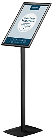 EUROPEL Infoständer mit Klapprahmen aus eloxiertem Aluminium, A3, Schwarz, Höhe 110 cm, Hoch- oder Querformat, für Plakate und Schilder, Werbung, Speisekarte, Shop, Hotel, Restaurant, Konferenz