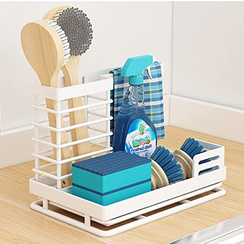 COITROZR Spülbecken Organizer, Spüle Organizer mit Spültuchhalter, Küchen Spüle Sink Organizer mit Abnehmbare Abtropfschale, Spülorganizer, Spülbecken Organizer Schmal Weiß, Schwammhalter Küche