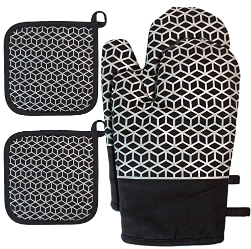 Guanti Da Forno Silicone Resistente Presine - 4 Set Guanti Gucina per Microonde Barbecue Cuocere Cottura in Forno a Guanti Accessori Negro