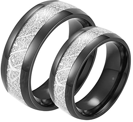 BCughia Pärchrn Ringe, Ringe Schwarz Damen Set Edelstahl Ring 8 mm Schwarzer Ring mit Silber Damengröße 62 (19.7), Herrengröße 54 (17.2)