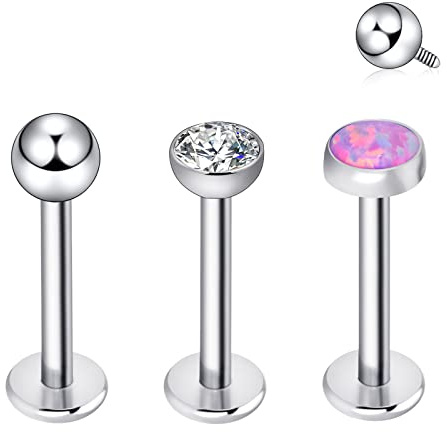 Longbeauty G23 Titan Lippenpiercing Studs Labret 16G CZ Opal Medusa Monroe Barbells Tragus Helix Lippe Schraubverschluss Piercing Körperschmuck