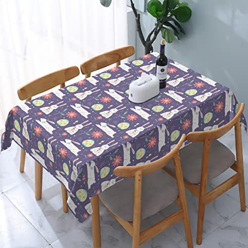 Osterhasen-Eier Rechteckige Tischdecke 54 x 72 Zoll Lila Frühlingsferien Blumen Kaninchen Waschbar Falten Tischdecke Auslaufsicheres Polyester Schmutzabweisend Tischdecke Indoor Outdoor
