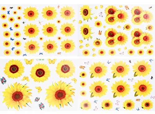 GLADFRESIT - Adesivo da parete impermeabile 3D con girasole a forma di farfalla, decorazione da parete rimovibile per bambini, camera da letto, bagno, cameretta, 4 fogli