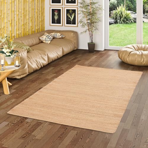 Pergamon Jute Teppich Salsa Beige Meliert - Handgefertigt aus strapazierfähiger Naturfaser - Schlichtes Design - Verschiedene Größen und Formen verfügbar