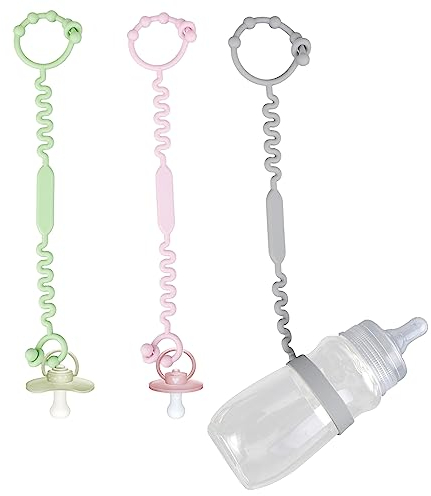 2 Correas Juguetes Bebé + 1 Correa Biberón, Correa de Silicona Multifunción para Tazas de Sorber Correa Elástica sin BPA para Niños, Correas para Juguetes de Bebé para Trona, Cochecito