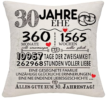 Bommex 30 Jahre Ehe Geschenk 30. Hochzeitstag Kissen Abdeckung Keepsake Dekoration Geschenk für Paare Eltern Frauen Männer Mama Papa Ehemann Frau Oma Opa Tante Onkel Freunde (30. Jahrestag)