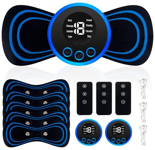 Mineup 3Pcs Mini Stimulateur Musculaire EMS, 8 Modes 19 Niveaux Mini Masseur Cervical, Coussinets de Massage Cervical, Ensemble de Masseur Cervical pour Cou, Épaules, Genoux et Jambes