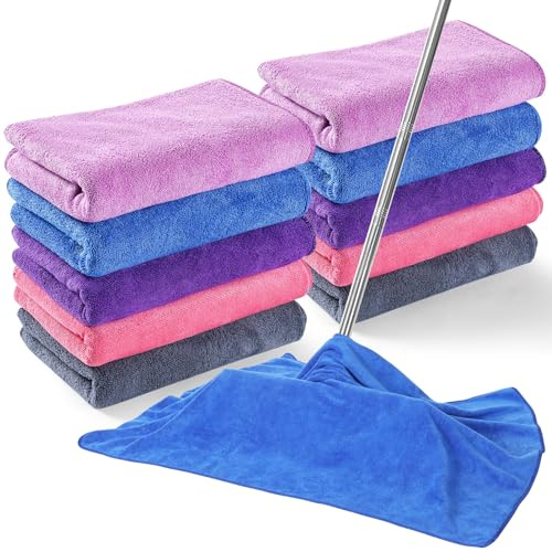 SmoothNovelty 10 Pcs Extra Large Microfiber Cloth 30 x 20 Large Floor Microfiber Towel Reusable Washable Free Lint Free Cloth Rag for Squeegee Mop Floor Window Housekeeping (Bright Color)
