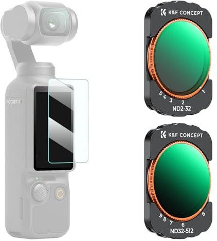 K&F CONCEPT Filtre ND2-32+ND32-512 Variable Compatible DJI OSMO Pocket 4/3 | Filtre Magnétique, Nano-Revêtements Étanche Anti des Rayures Léger HD, Accessoires pour Osmo Pocket 4/3 -FD161
