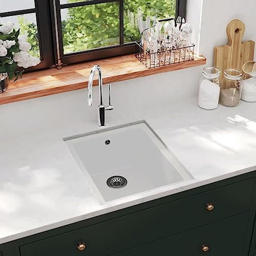 AUVYI Küchenspüle mit Überlauf Weiß Granit 38x46x19,4cm Waschbecken Arbeitsplatte Küche Spüle ohne Unterschrank Küchenarbeitsplatte Ausgussbecken Spülbecken Kitchen Sink Küchenspülen