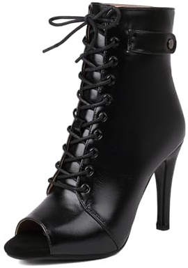 HROYL Botas de Baile Latino Mujer Tacones de Baile Heels Botines de Punta Abierta con Cordones