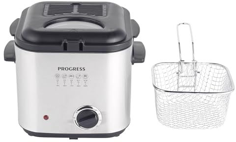 Progress EK5925P 1.5L Deep Fat Fryer – Removable Frying Basket with Detachable Handle, Adjustable Temperature Control, Non-Stick Cooking Bowl, Non-Slip Feet, Viewing Window, Compact Design, 840W