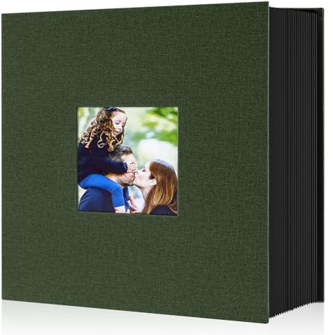 Lanpn Fotoalbum 10x15 600, Großes Leinen Einstecken Einsteckalbum für Hoch und Querformat Fotos Bilder Grün