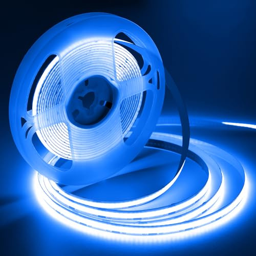 iNextStation Blau LED Streifen 5M, 12V COB LED Strip CRI93+ Dimmbar | Schneidbar Selbstklebend Lichtband, Breite 8mm, Lichtleiste für Küche Garage Gaming TV Backlight Wohnmobil Deko, ohne Adapter