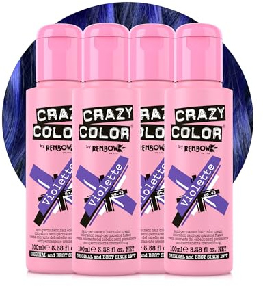 Crazy Color Violette Purple Hair Dye Quad 400ml | Vibrant Semi Permanent, Highly Pigmented Conditioning & Oil Nourishing Vegan Formula | No Bleach or Ammonia