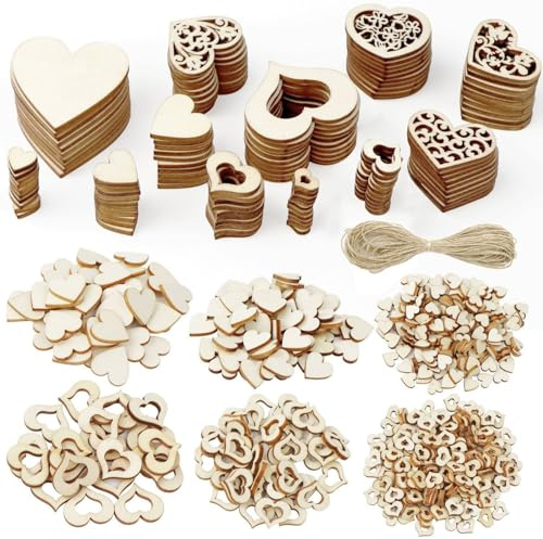 TOKERD 510 Stück Klein Holzherzen für Basteln Hochzeit Deko, Holz Herzen Scheiben Naturholzscheiben Gemischt Größen Holzscheiben Herz für Tischdeko Bilderrahmen Deko DIY Handwerk Verzierungen