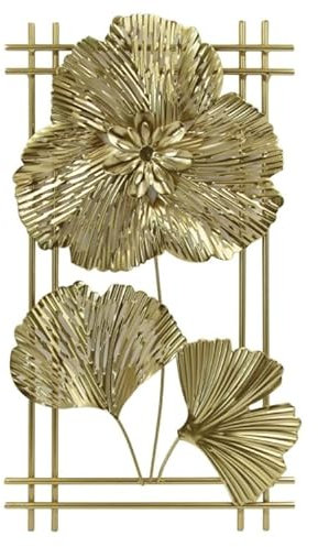 Wandskulpturen Wanddeko Wandornament Wanddekoration Aus Metall, Goldene Ginkgoblätter, Wanddekoration, Kunstskulptur Mit Rahmen Für Wohnzimmer, Büro, Zuhause, Hotel Wandschmuck Wanddekoration(B)