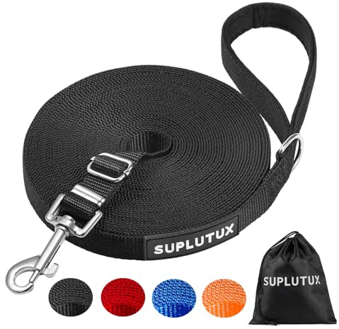 Schleppleine für Hunde, Laufleine für Hunde – Verstellbare Hundeleine mit Gepolstertem Griff inkl. Aufbewahrungstasche, Ideal für Training, Spaziergänge und Outdoor (Schwarz, 20m/64ft)