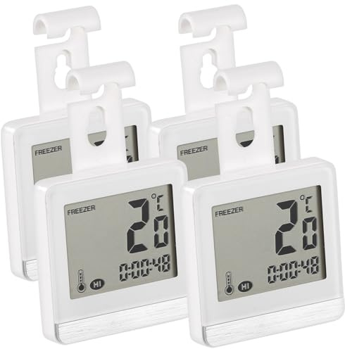 Rosenstein & Söhne Kühlraum-Thermometer: 4er-Set digitale Gefrier- & Kühlschrankthermometer, Temperatur-Timer (Thermometer mit Temperaturanzeigen, Gefrierfach-Thermometer)