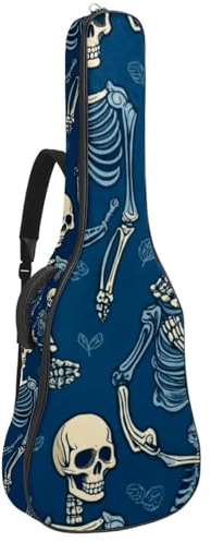 Gitarrentasche für Akustikgitarre mit zwei Taschen, Retro-blauer Totenkopf, wasserabweisend, doppelt verstellbarer Schultergurt, Gitarrentasche, Blauer Totenkopf, 42.9x16.9x4.7 in, Stilvoll