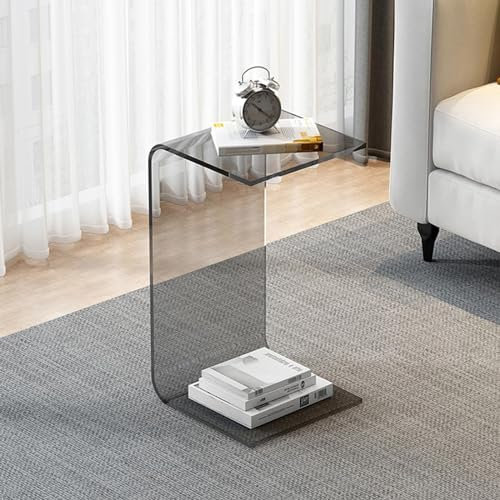 CZAOERXB Sofa-Beistelltisch aus Acryl, C-förmiger Beistelltisch für die Couch, Nachttisch aus klarem Acryl, Nachttisch mit abgerundeten Kanten, Kleiner Couchtisch, Snacktisch für Wohnzimmer